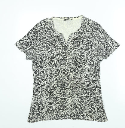 Bonmarché Womens Black Geometric Cotton Basic T-Shirt Size 14 V-Neck