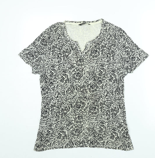 Bonmarché Womens Black Geometric Cotton Basic T-Shirt Size 14 V-Neck