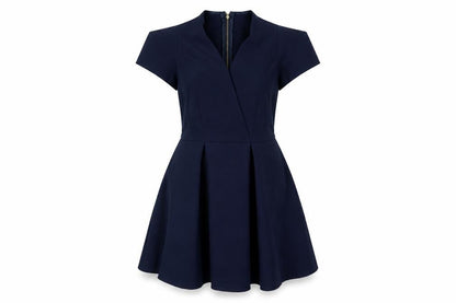 Closet Womens Blue Polyester A-Line Size 8 V-Neck Zip - Pleated