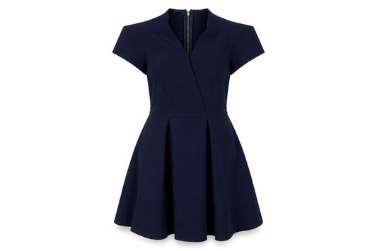 Closet Womens Blue Polyester A-Line Size 8 V-Neck Zip - Pleated