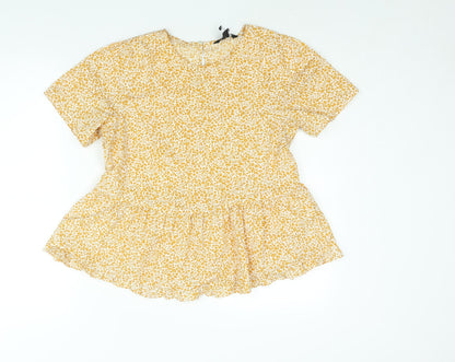 New Look Womens Yellow Animal Print Polyester Basic Blouse Size 10 Round Neck - Peplum Leopard Print