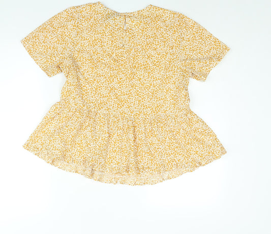 New Look Womens Yellow Animal Print Polyester Basic Blouse Size 10 Round Neck - Peplum Leopard Print