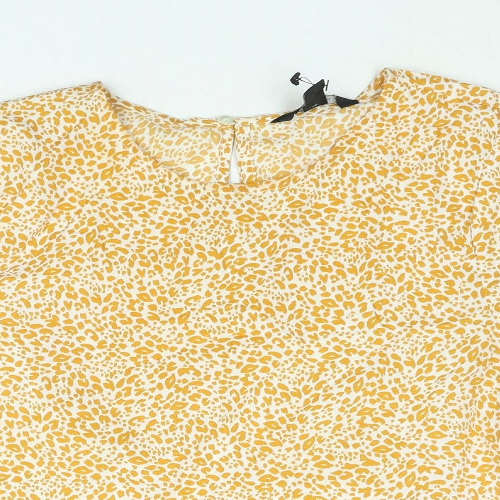 New Look Womens Yellow Animal Print Polyester Basic Blouse Size 10 Round Neck - Peplum Leopard Print