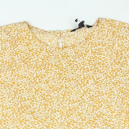 New Look Womens Yellow Animal Print Polyester Basic Blouse Size 10 Round Neck - Peplum Leopard Print
