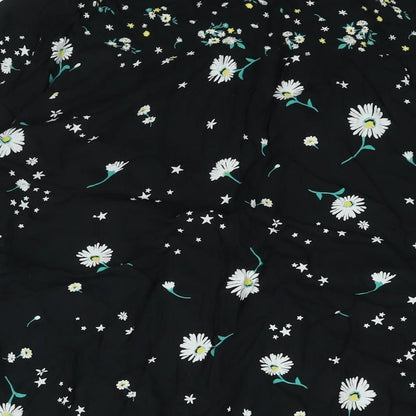 Marks and Spencer Womens Black Floral Viscose Shirt Dress Size 14 Mock Neck Button