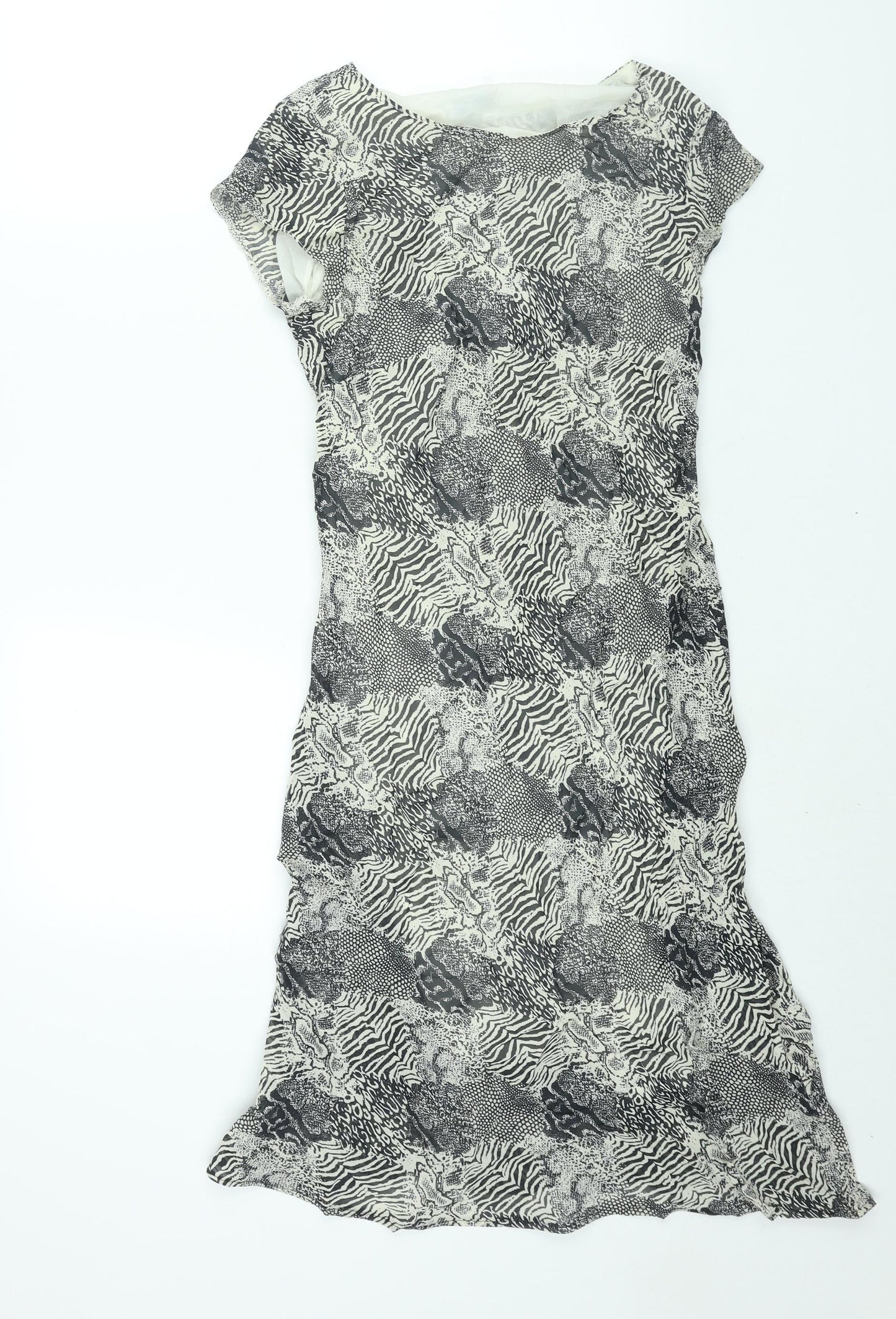 Essentials Womens Black Geometric Viscose Shift Size 10 Round Neck Pullover