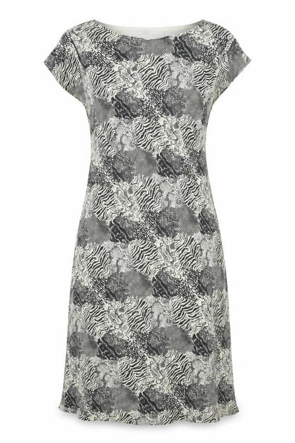 Essentials Womens Black Geometric Viscose Shift Size 10 Round Neck Pullover