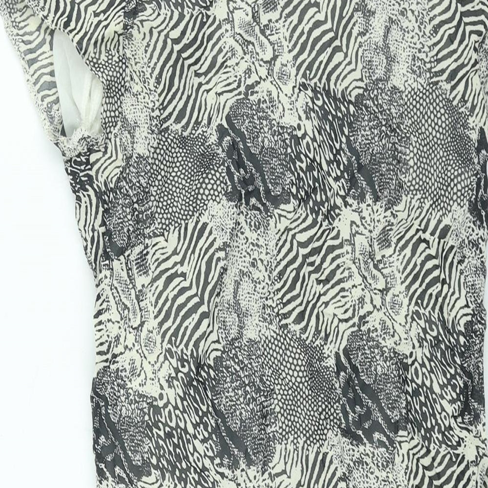 Essentials Womens Black Geometric Viscose Shift Size 10 Round Neck Pullover