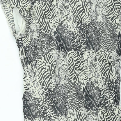 Essentials Womens Black Geometric Viscose Shift Size 10 Round Neck Pullover