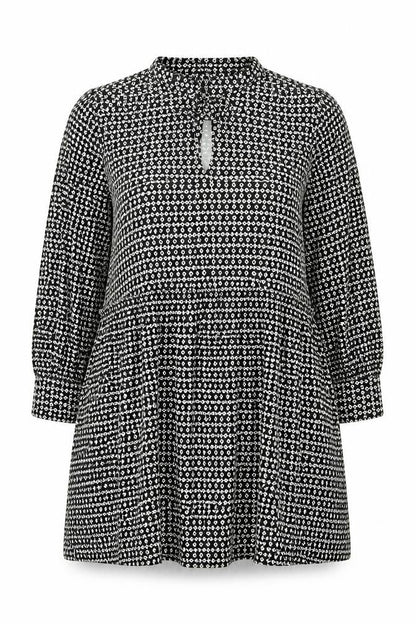 Marks & Spencer Womens Black Geometric Polyester Shift Size 18 Collared Tie