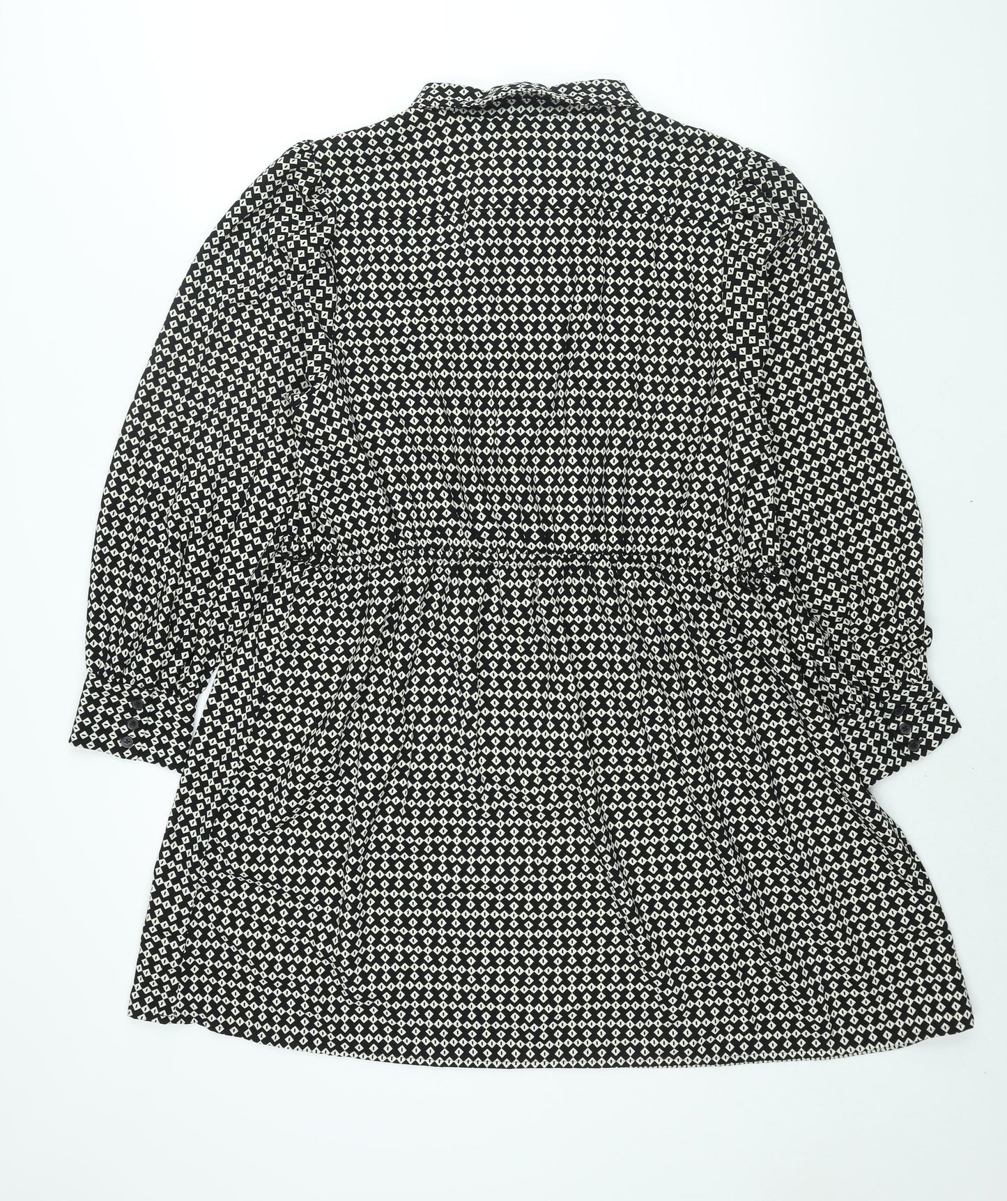 Marks and Spencer Womens Black Geometric Polyester Shift Size 18 Collared Tie