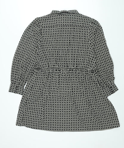 Marks and Spencer Womens Black Geometric Polyester Shift Size 18 Collared Tie