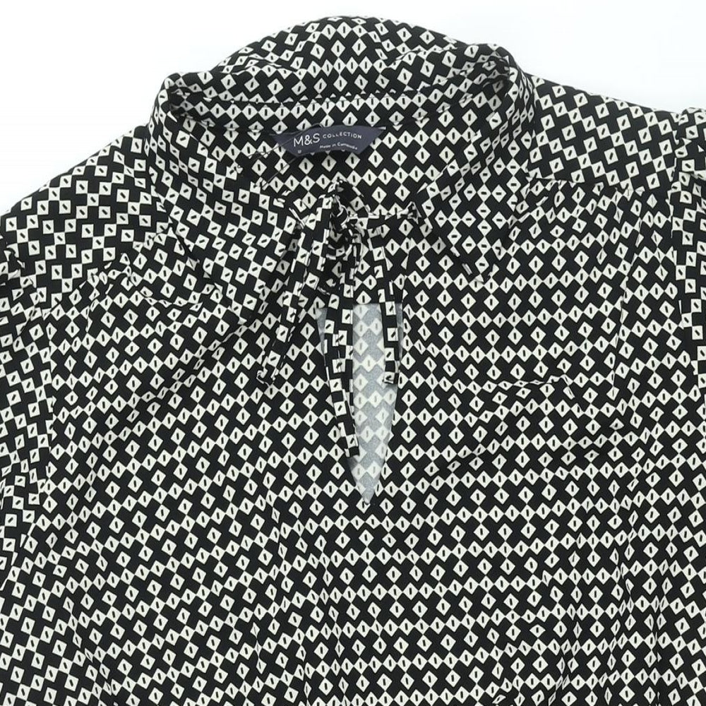 Marks and Spencer Womens Black Geometric Polyester Shift Size 18 Collared Tie