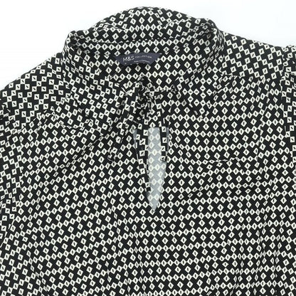 Marks and Spencer Womens Black Geometric Polyester Shift Size 18 Collared Tie