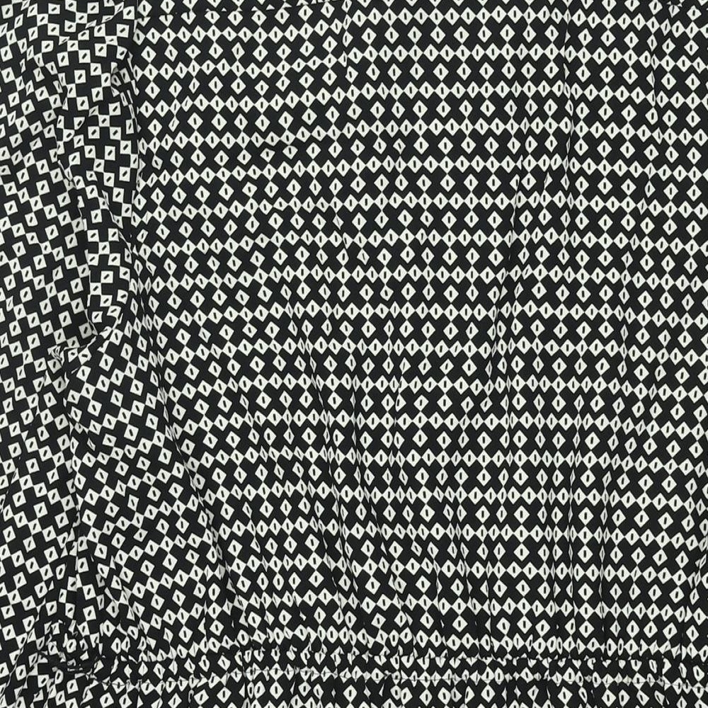 Marks and Spencer Womens Black Geometric Polyester Shift Size 18 Collared Tie