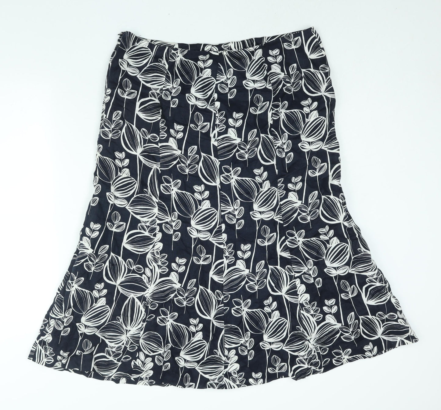 CC Womens Blue Geometric Linen Trumpet Skirt Size 16 Zip