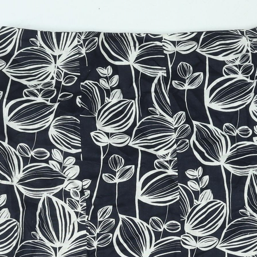 CC Womens Blue Geometric Linen Trumpet Skirt Size 16 Zip