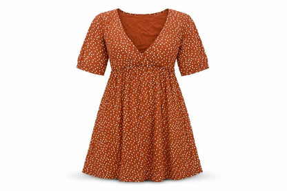 PRETTYLITTLETHING Womens Brown Polka Dot Viscose A-Line Size 10 V-Neck Pullover - Belted