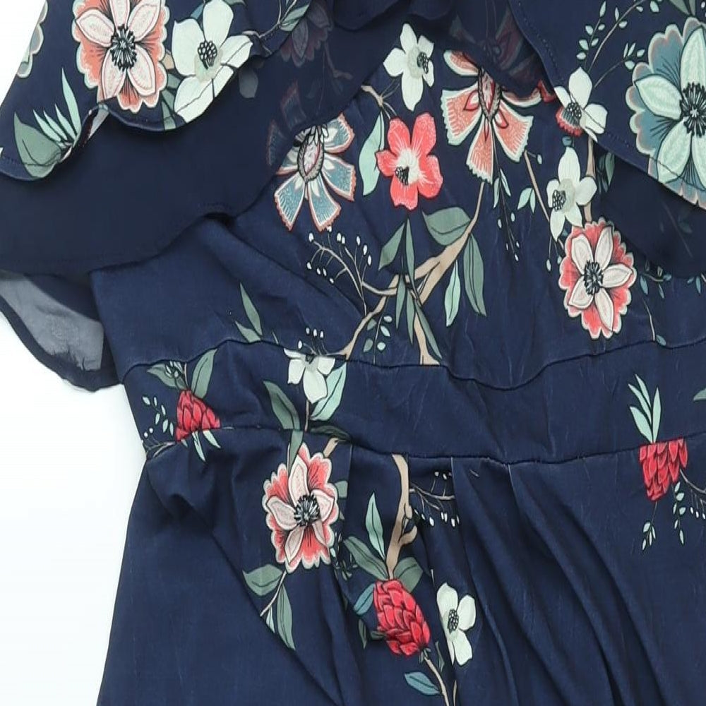 Monsoon Womens Black Floral Polyester Maxi Size 14 Round Neck Button - Frill