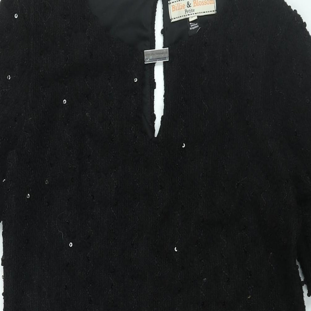 Dorothy Perkins Womens Black Polyester Mini Size 6 Round Neck Button - Textured Sequin