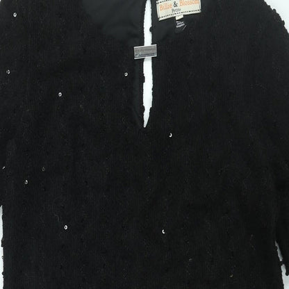 Dorothy Perkins Womens Black Polyester Mini Size 6 Round Neck Button - Textured Sequin