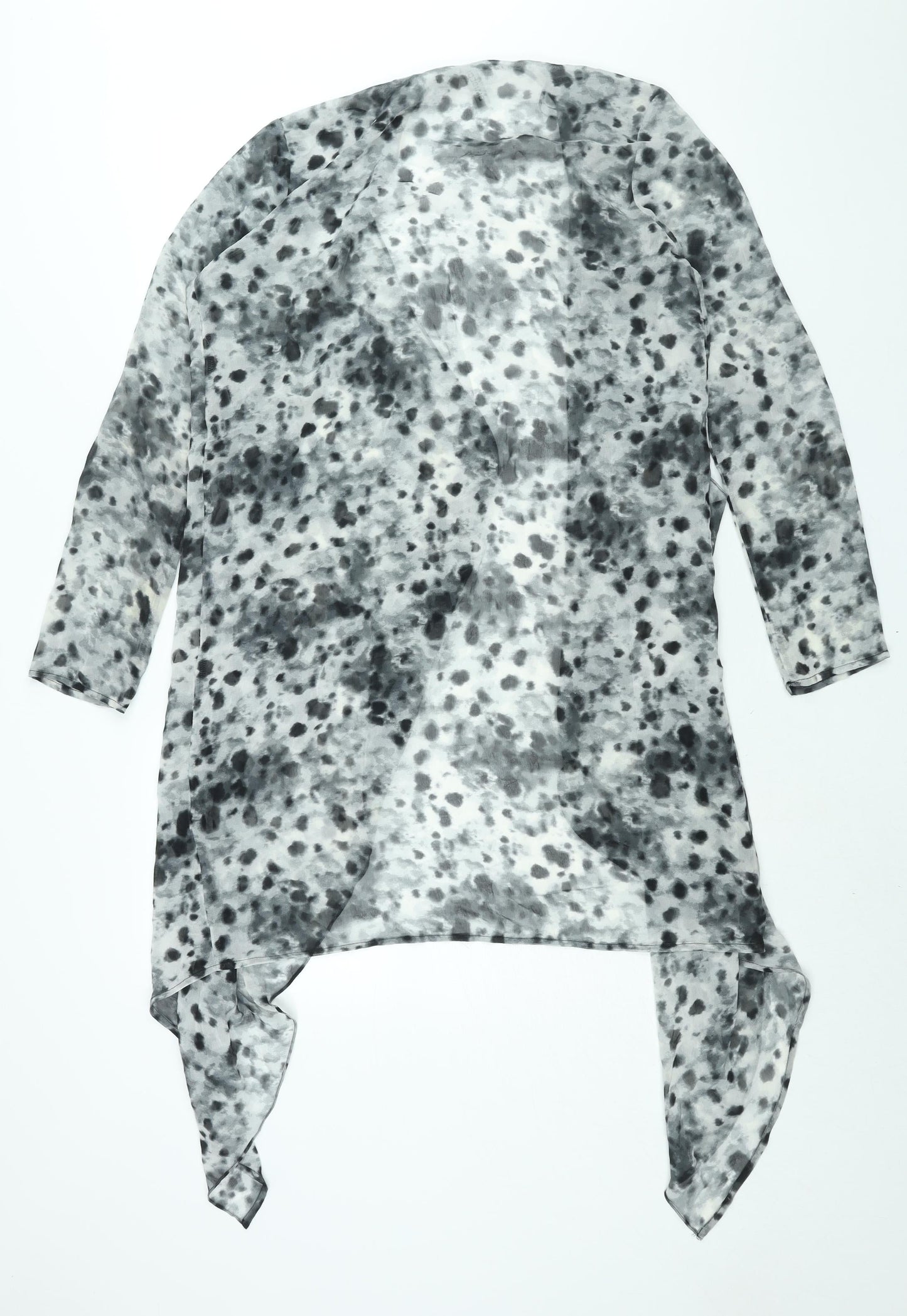 Divided by H&M Womens Grey Geometric Polyester Kimono Blouse Size 10 V-Neck - Semi Sheer Waterfall Front