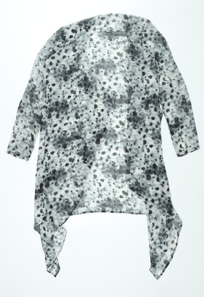 Divided by H&M Womens Grey Geometric Polyester Kimono Blouse Size 10 V-Neck - Semi Sheer Waterfall Front