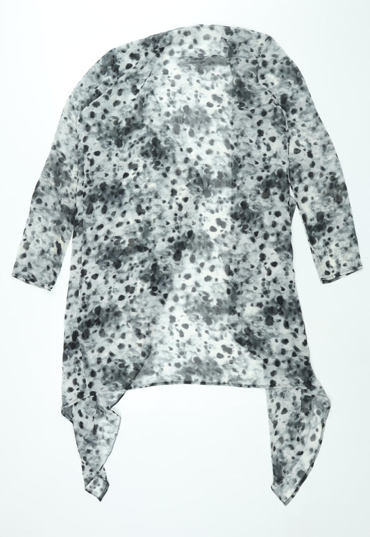 Divided by H&M Womens Grey Geometric Polyester Kimono Blouse Size 10 V-Neck - Semi Sheer Waterfall Front