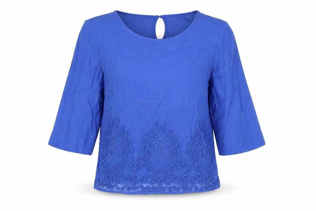 Monsoon Womens Blue Viscose Basic Blouse Size 10 Round Neck - Embroidered