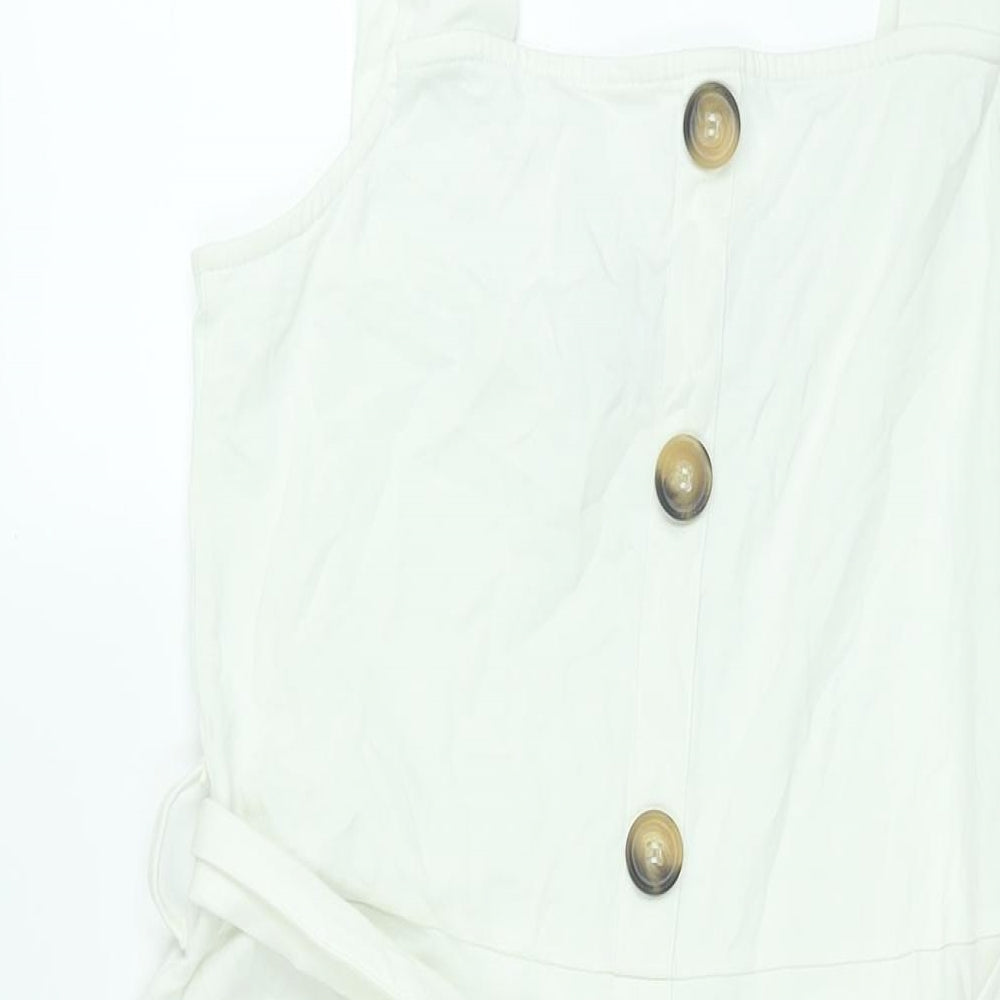 Dorothy Perkins Womens White Polyester Shift Size 12 Square Neck Pullover - Belted Button Detail