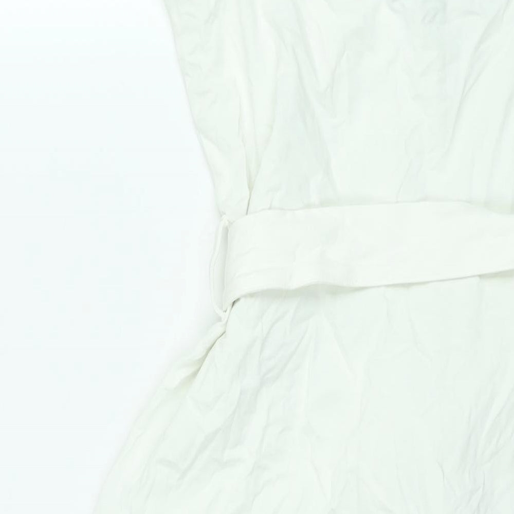 Dorothy Perkins Womens White Polyester Shift Size 12 Square Neck Pullover - Belted Button Detail