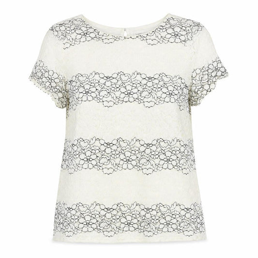 Marks & Spencer Womens Ivory Floral Cotton Basic Blouse Size 14 Round Neck