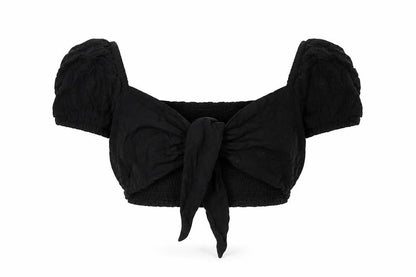 Collusion Womens Black Cotton Cropped Blouse Size 8 Sweetheart