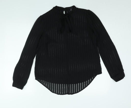 FOREVER 21 Womens Black Polyester Basic Blouse Size M Mock Neck - Tie