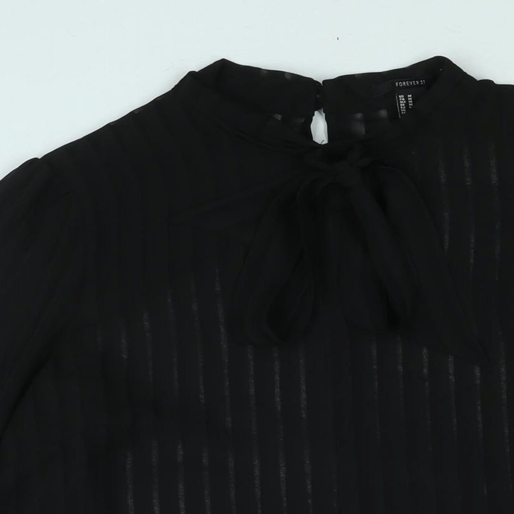 FOREVER 21 Womens Black Polyester Basic Blouse Size M Mock Neck - Tie