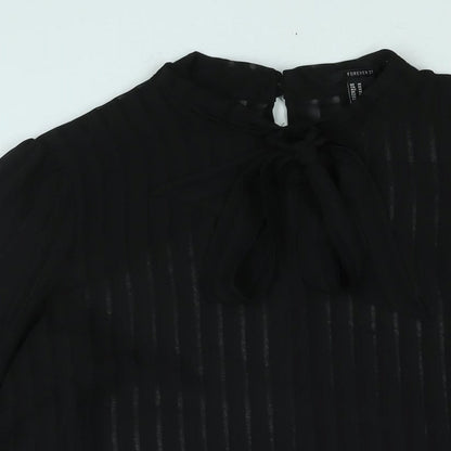 FOREVER 21 Womens Black Polyester Basic Blouse Size M Mock Neck - Tie