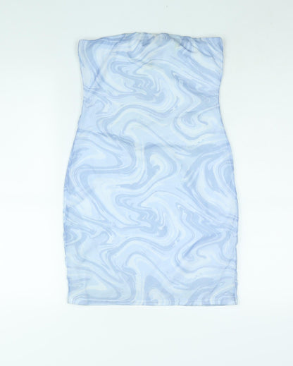 Pink Vanilla Womens Blue Geometric Polyester Mini Size 12 Sweetheart Pullover - Marble Print