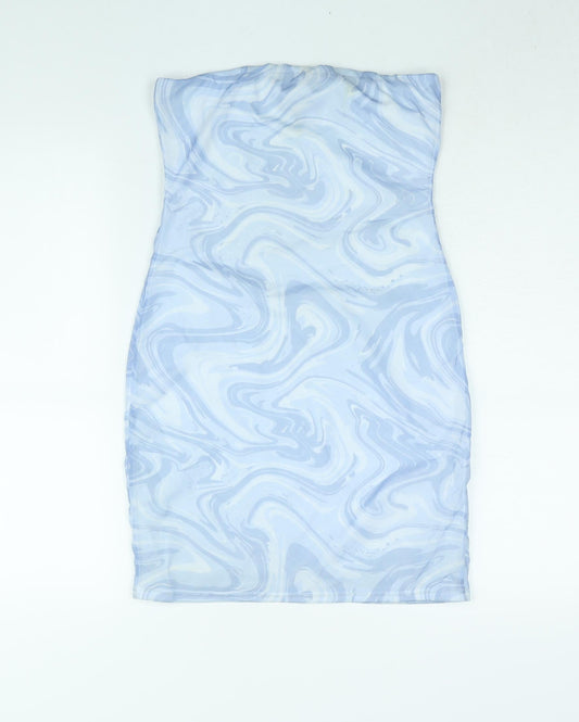 Pink Vanilla Womens Blue Geometric Polyester Mini Size 12 Sweetheart Pullover - Marble Print