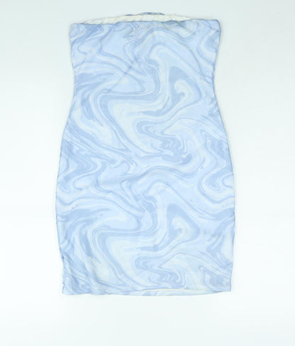 Pink Vanilla Womens Blue Geometric Polyester Mini Size 12 Sweetheart Pullover - Marble Print