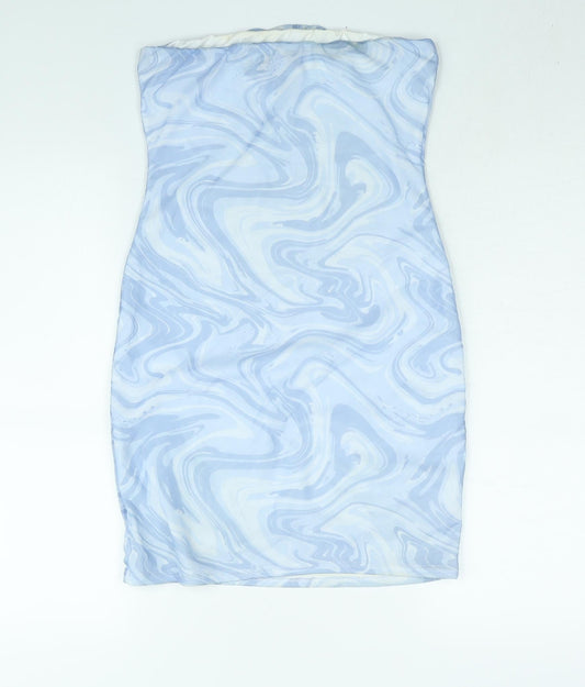 Pink Vanilla Womens Blue Geometric Polyester Mini Size 12 Sweetheart Pullover - Marble Print