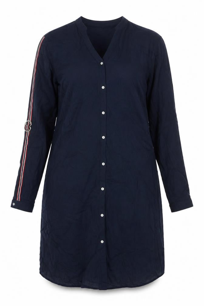ESPRIT Womens Blue Viscose Shift Size 14 V-Neck Button - Stripe Sleeve