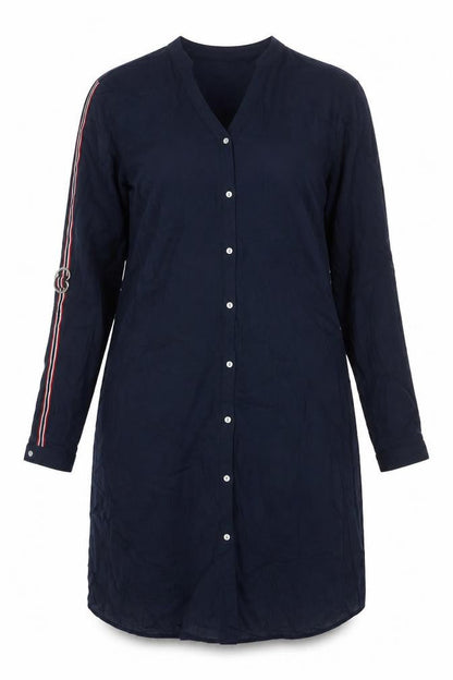 ESPRIT Womens Blue Viscose Shift Size 14 V-Neck Button - Stripe Sleeve