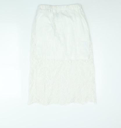 New Look Womens White Polyester Straight & Pencil Skirt Size 10 - Embroidered