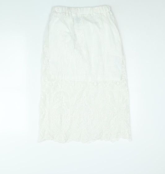 New Look Womens White Polyester Straight & Pencil Skirt Size 10 - Embroidered