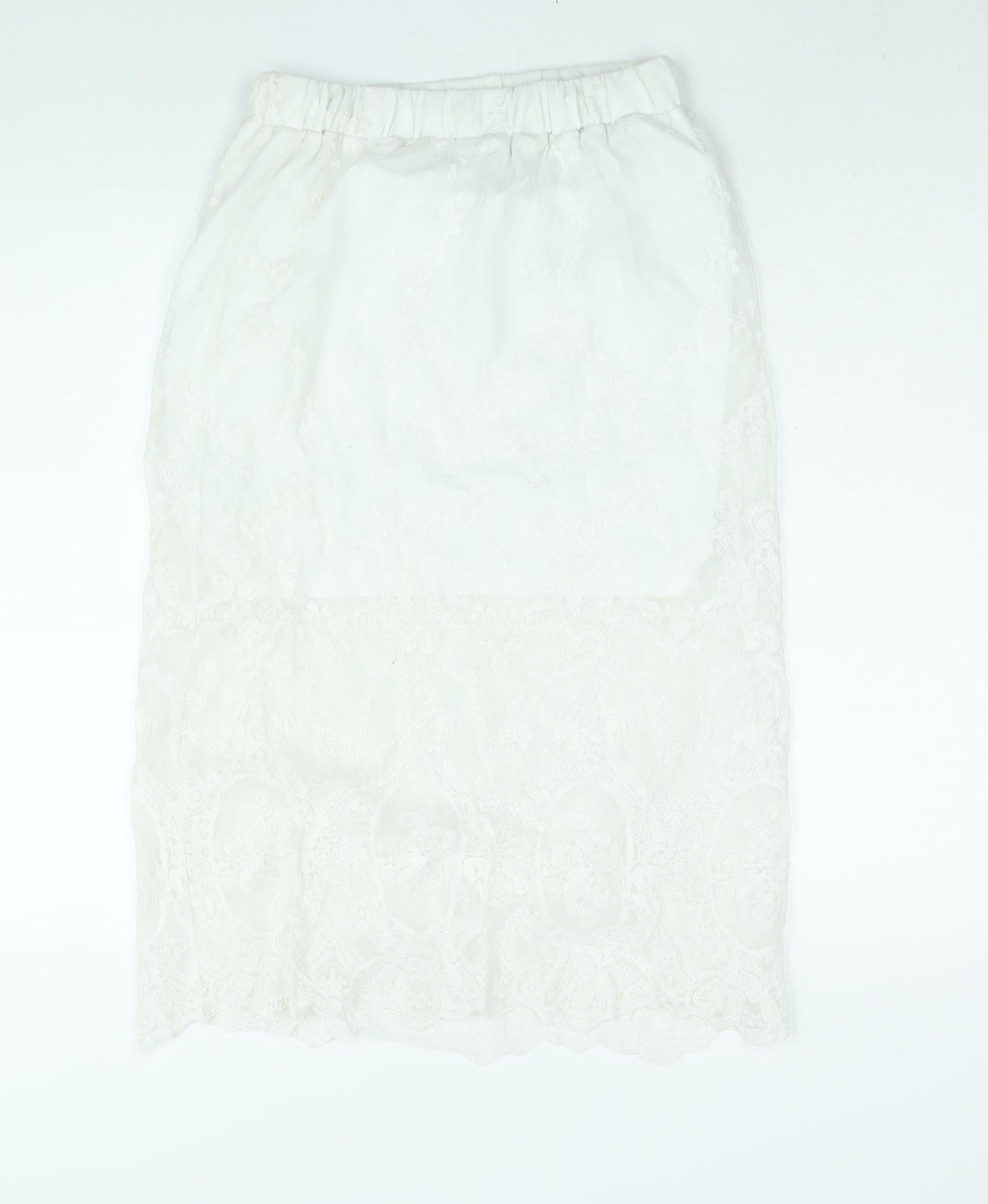 New Look Womens White Polyester Straight & Pencil Skirt Size 10 - Embroidered