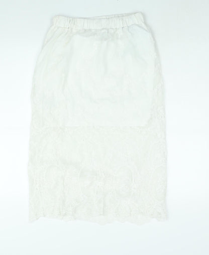 New Look Womens White Polyester Straight & Pencil Skirt Size 10 - Embroidered