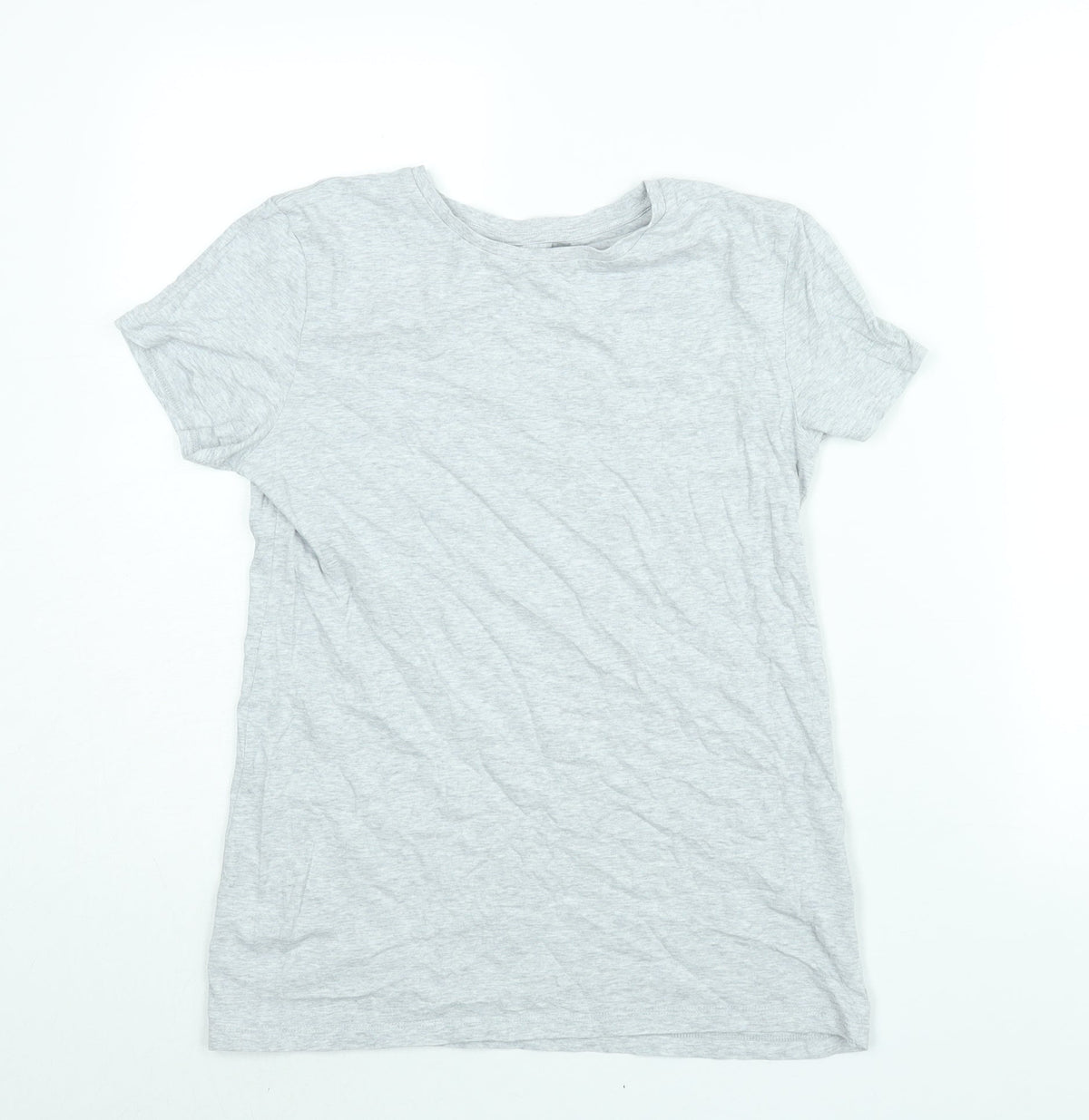 Additional front view of H&M girls’ grey cotton basic t-shirt, size 14, years round neck pullover