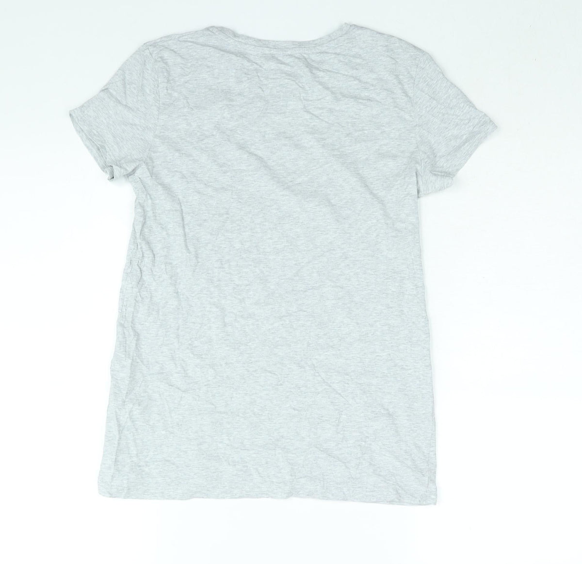 Back view of H&M girls’ grey cotton basic t-shirt, size 14, years round neck pullover