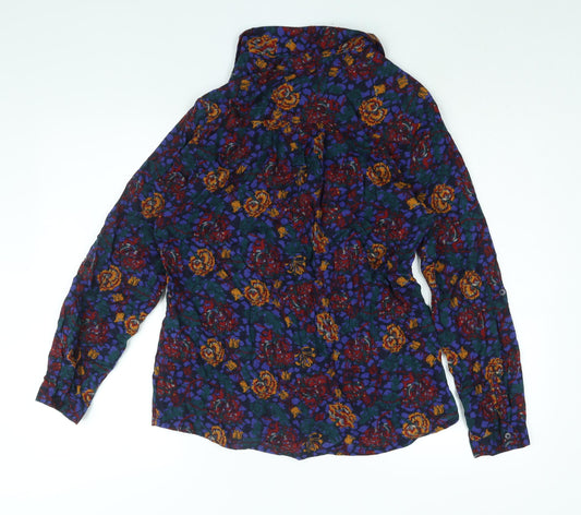 EWM Womens Multicoloured Floral Cotton Basic Button-Up Size 12 Collared - Beading Detail