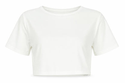 PRETTYLITTLETHING Womens White Polyester Cropped T-Shirt Size 6 Round Neck